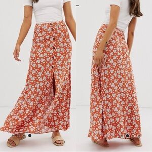 Floral Print Button Front Maxi Skirt